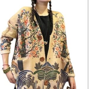 Women’s oversized floral Print Open front Cardigan w buttons Soft One size NWOT